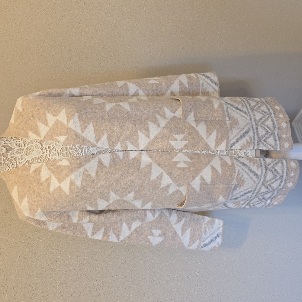 Frye Long Line Aztec Cozy Cardigan in Cream Oatmeal Sz L